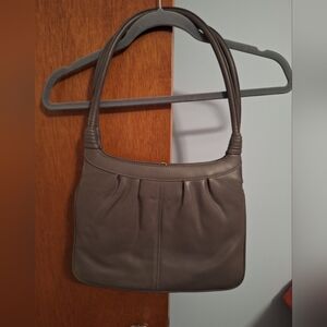 Toni Vintage Elegant Gray Leather Shoulder Handbag Gold Clasp
